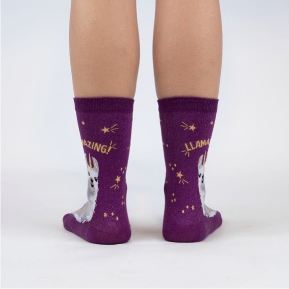 Sock It To Me NWT Llamazing! Women’s Crew Socks Llama Funny Novelty Shimmer Gift - Picture 2 of 13